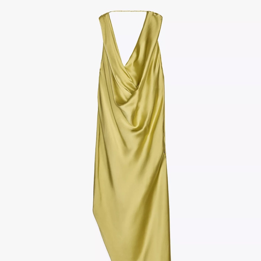 Zara yellow satin dress with back cutout